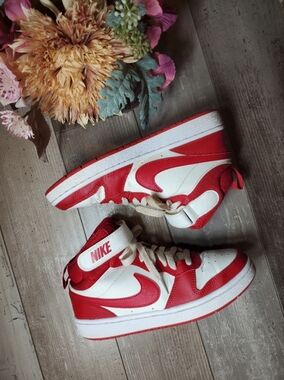 Nike Kids' Court Borough Mid 2 Red and White High-Top Sneakers Size 5Y Boy